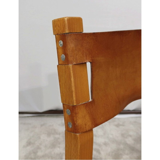 Image 1 of Set of 4 vintage chairs in solid elmwood and leather by Maison Regain, 1960