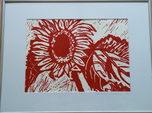 Tineke Van Steenbergen Linocut Sunflowers