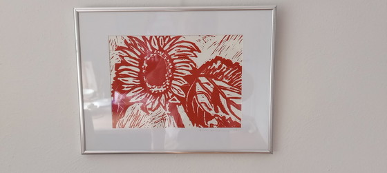 Image 1 of Tineke Van Steenbergen Linocut Sunflowers