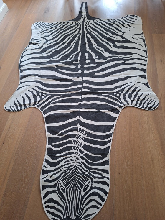 Image 1 of Vintage Zebra Rug Of Fabric