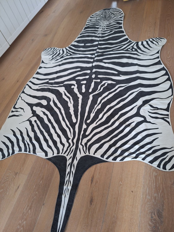 Image 1 of Vintage Zebra Rug Of Fabric