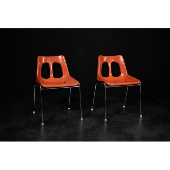 Image 1 of Coppia di sedie vintage in plastica arancione e cromo per Plasson, 1960