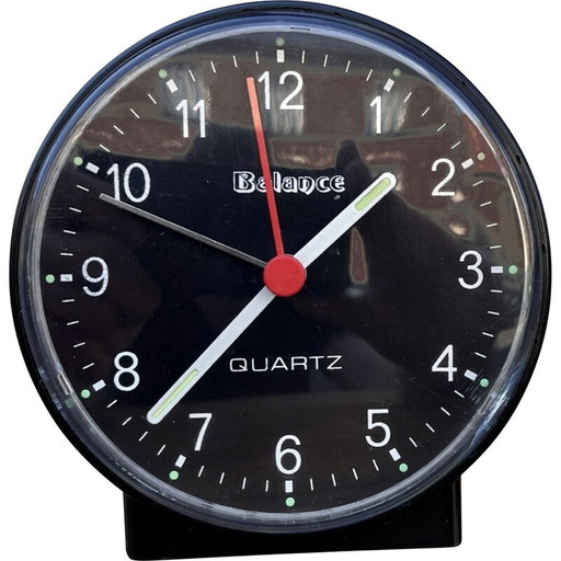Vintage black plastic electric alarm clock for Libra, Germany 1980