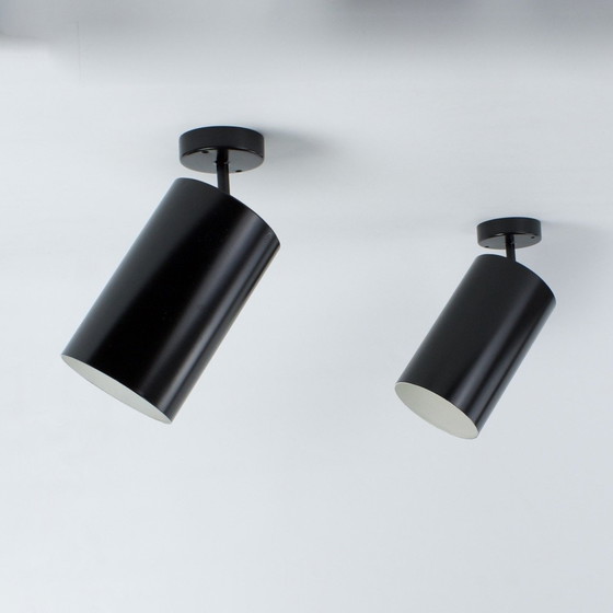 Image 1 of Applique o plafoniere vintage in metallo nero, anni '50, Parscot, faretti a tubo