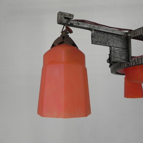 Image 1 of Art Deco Pendant Lamp With Glass Bowl And 3 Chalices, 1930s