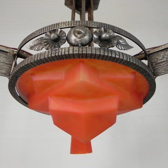 Image 1 of Art Deco Pendant Lamp With Glass Bowl And 3 Chalices, 1930s