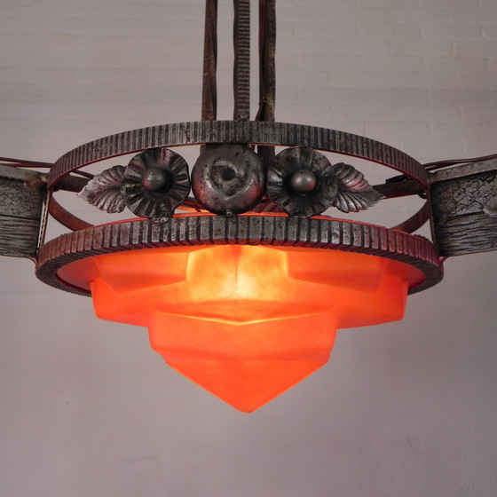 Image 1 of Art Deco Pendant Lamp With Glass Bowl And 3 Chalices, 1930s