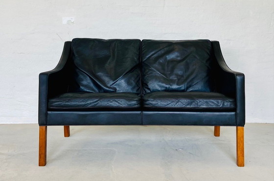 Image 1 of Danish Vintage Mid-Century Børge Mogensen Black Leather 2 Seater Sofa 1960S