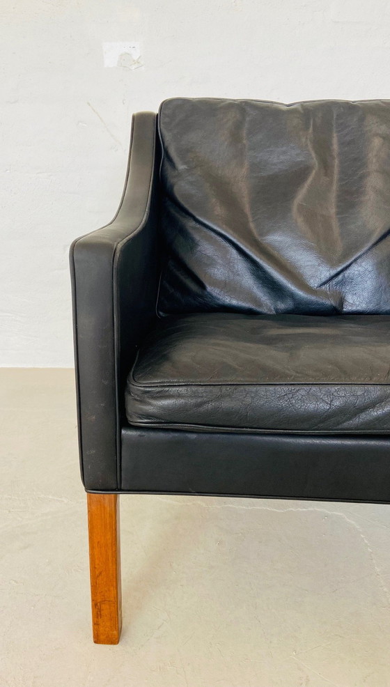 Image 1 of Danish Vintage Mid-Century Børge Mogensen Black Leather 2 Seater Sofa 1960S