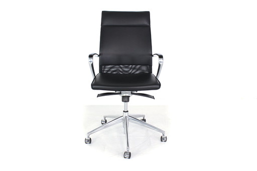 As New! art collection executive desk chair in leather, chrome, and aluminum