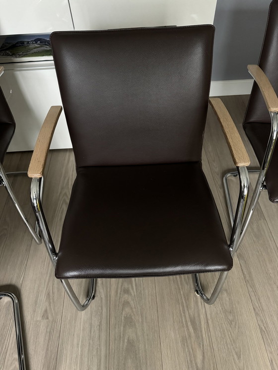 Image 1 of 4x Leolux Freyr chairs brown leather