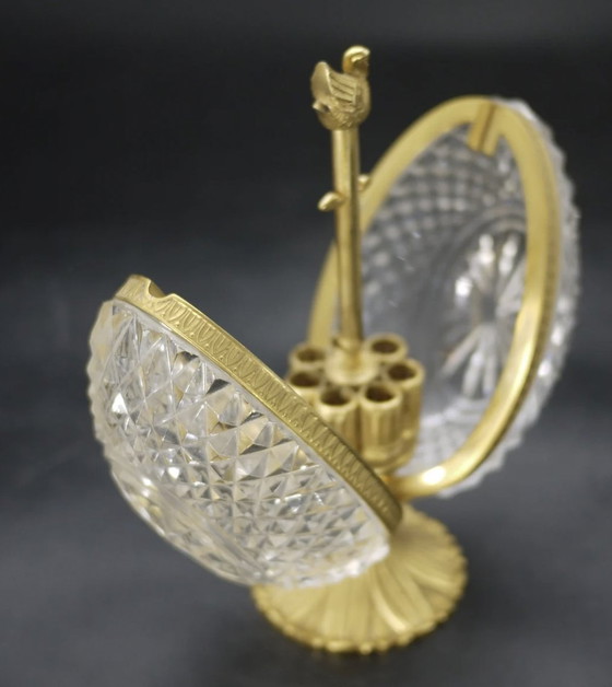 Image 1 of Charming Cigarette or Perfume Display in Cut Crystal, Bronze and Brass