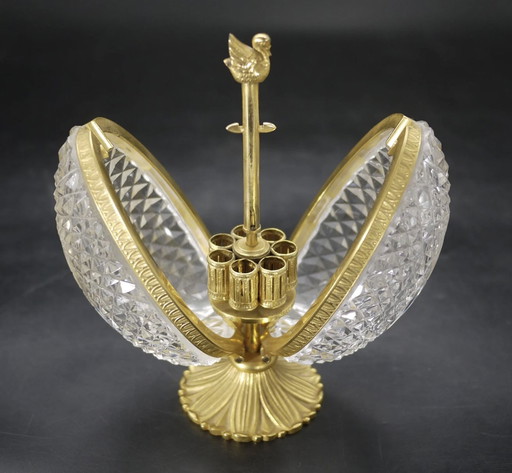 Charming Cigarette or Perfume Display in Cut Crystal, Bronze and Brass