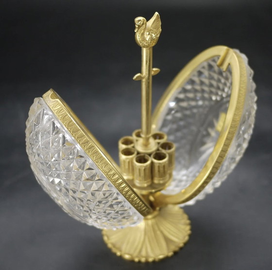 Image 1 of Charming Cigarette or Perfume Display in Cut Crystal, Bronze and Brass