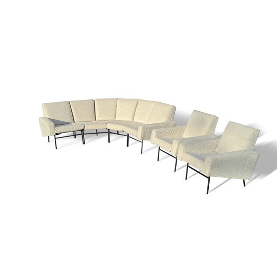 Image 1 of Vintage 3-seater fabric sofa with 2 armchairs by Pierre Guariche for Airborne, 1950