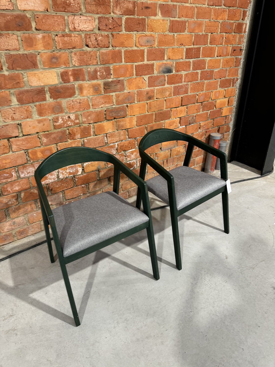 Image 1 of 2x wooden dining chair green