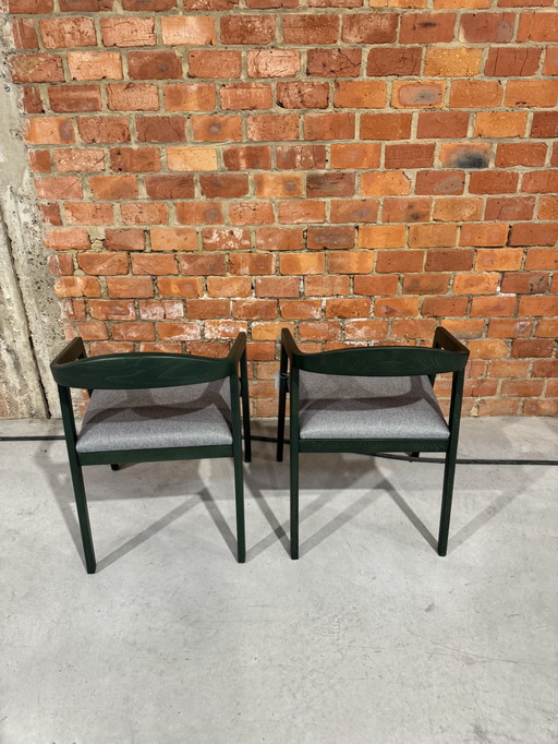 2x wooden dining chair green