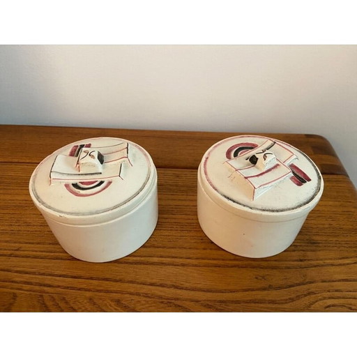 Pair of vintage powder boxes by Sonia Delaunay for Jean Patou, 1930