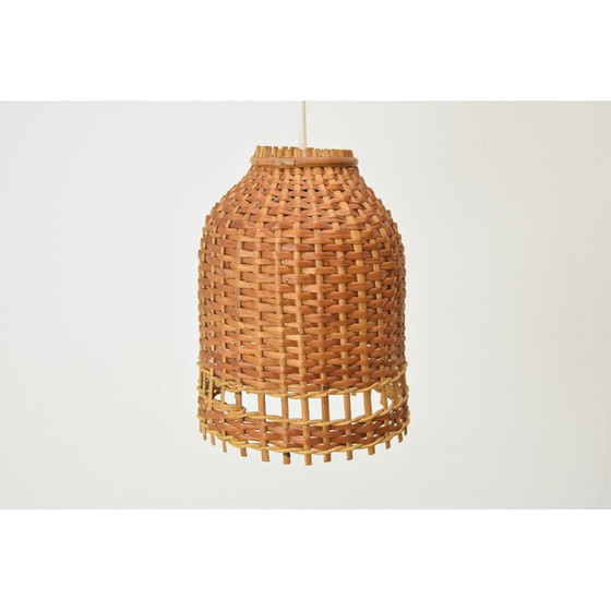 Image 1 of Vintage wicker and wood hanging lamp by Uluv, Czechoslovakia 1960
