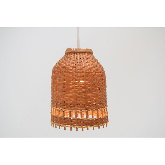 Image 1 of Vintage wicker and wood hanging lamp by Uluv, Czechoslovakia 1960