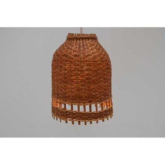 Image 1 of Vintage wicker and wood hanging lamp by Uluv, Czechoslovakia 1960