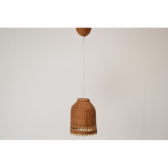Image 1 of Vintage wicker and wood hanging lamp by Uluv, Czechoslovakia 1960