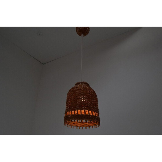 Image 1 of Vintage wicker and wood hanging lamp by Uluv, Czechoslovakia 1960