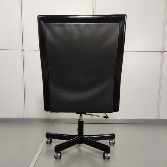 Image 1 of Vintage office armchair in black leather and black lacquered wood for Lübke, Germany 1980