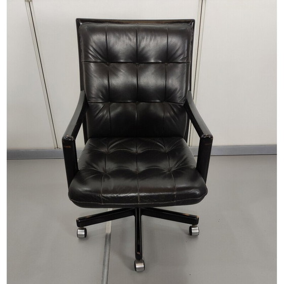 Image 1 of Vintage office armchair in black leather and black lacquered wood for Lübke, Germany 1980