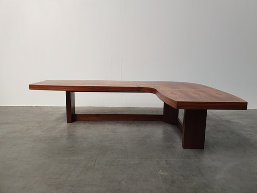 rosewood organic curved coffee table 1970s