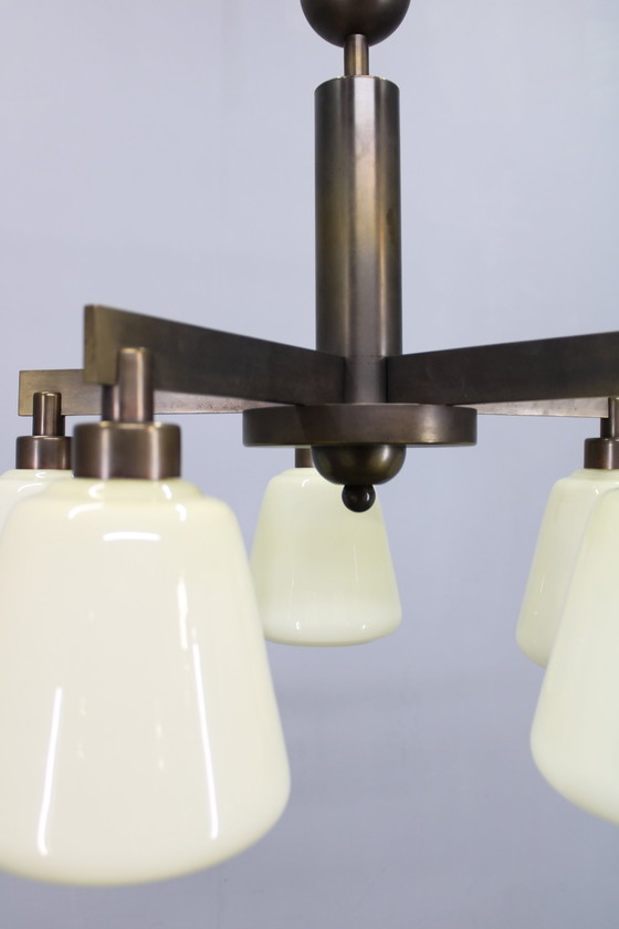 Image 1 of 1930s Art Deco Brass Chandelier, Czechoslovakia