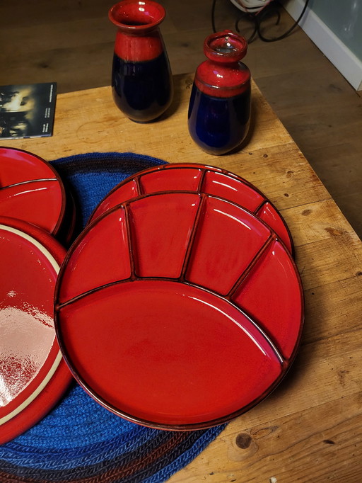 6x Jasba Fondue Plates In Beautiful Red