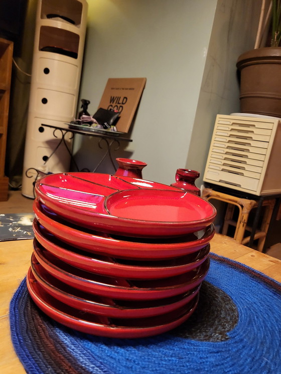 Image 1 of 6x Jasba Fondue Plates In Beautiful Red