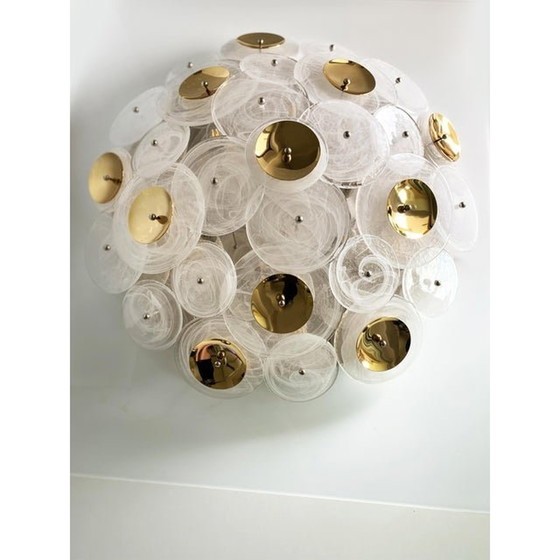 Image 1 of Contemporary Venied-White Disks Murano Glass Flush Mount By Simoeng