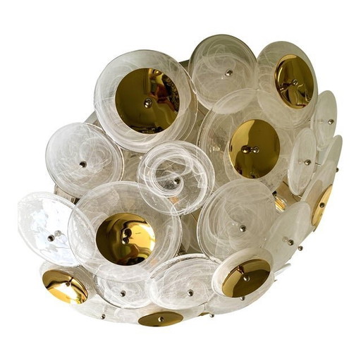 Contemporary Venied-White Disks Murano Glass Flush Mount By Simoeng