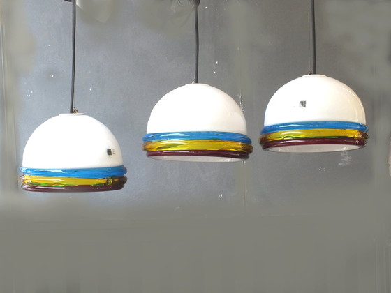 Image 1 of Itre Murano Italy Ceiling Lamp In Hand Made Glass "Cordonato" Design Years '70