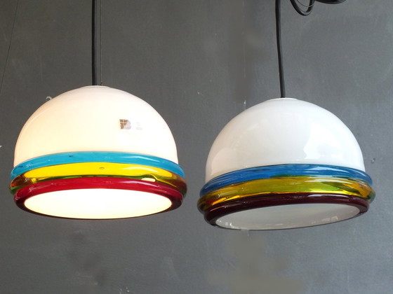Image 1 of Itre Murano Italy Ceiling Lamp In Hand Made Glass "Cordonato" Design Years '70