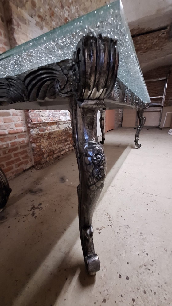 Image 1 of Baroque table with new laminated and crackled glass top