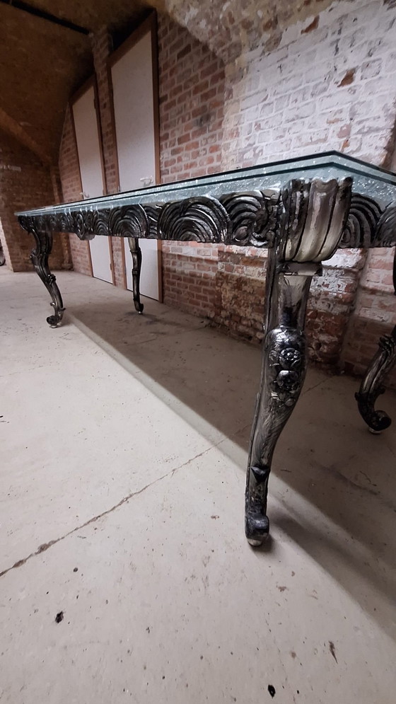 Image 1 of Baroque table with new laminated and crackled glass top