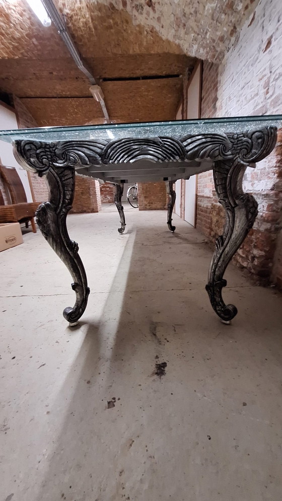 Image 1 of Baroque table with new laminated and crackled glass top