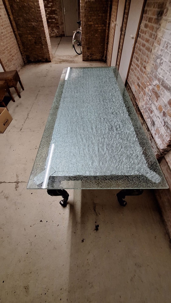 Image 1 of Baroque table with new laminated and crackled glass top