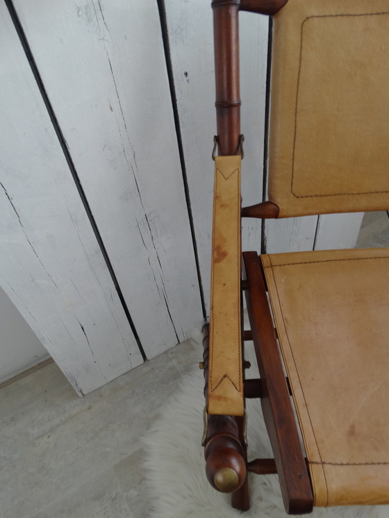 Image 1 of Officer's chair - wood and leather upholstery - Military campaign style