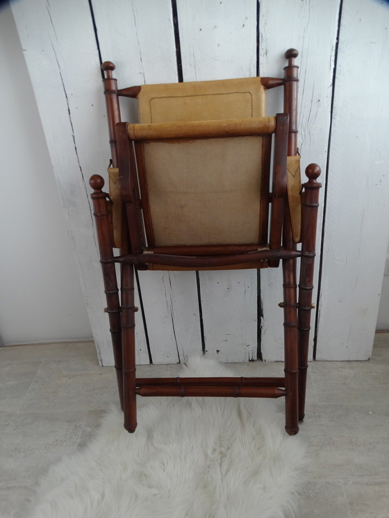 Image 1 of Officer's chair - wood and leather upholstery - Military campaign style