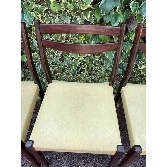 Image 1 of Set of 6 vintage Scandinavian chairs with pale yellow Skaï seats