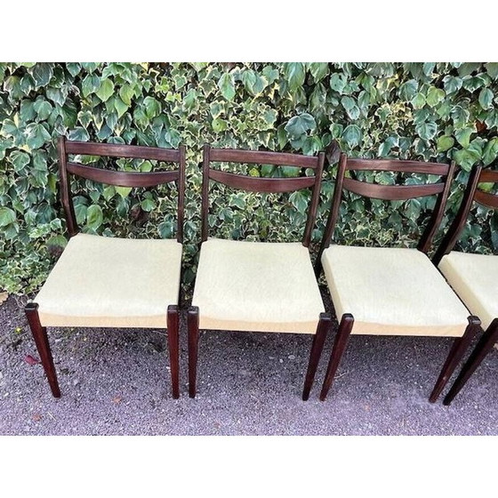 Image 1 of Set of 6 vintage Scandinavian chairs with pale yellow Skaï seats