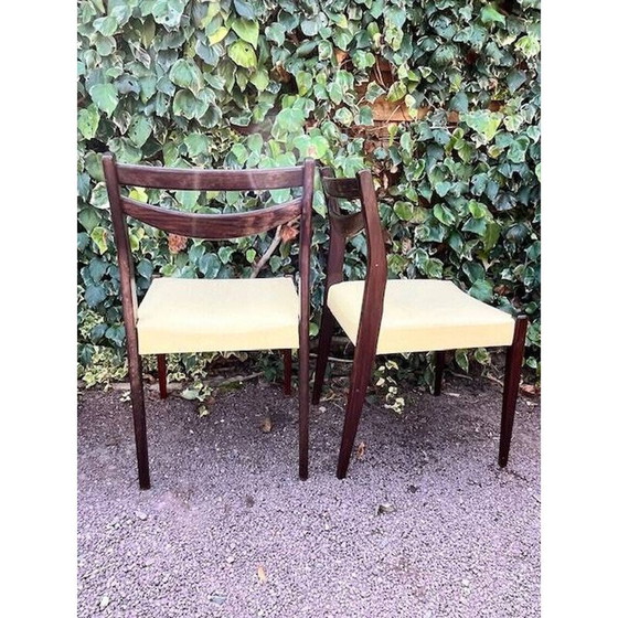 Image 1 of Set of 6 vintage Scandinavian chairs with pale yellow Skaï seats