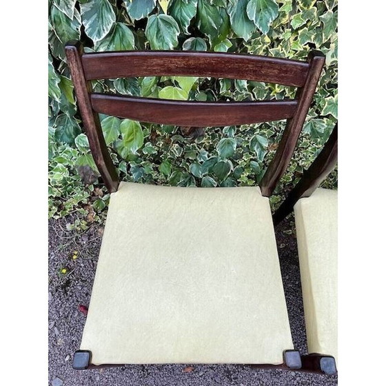 Image 1 of Set of 6 vintage Scandinavian chairs with pale yellow Skaï seats