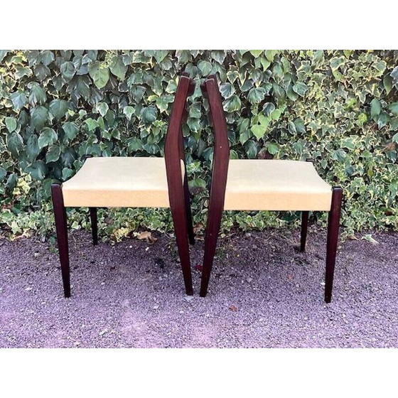 Image 1 of Set of 6 vintage Scandinavian chairs with pale yellow Skaï seats