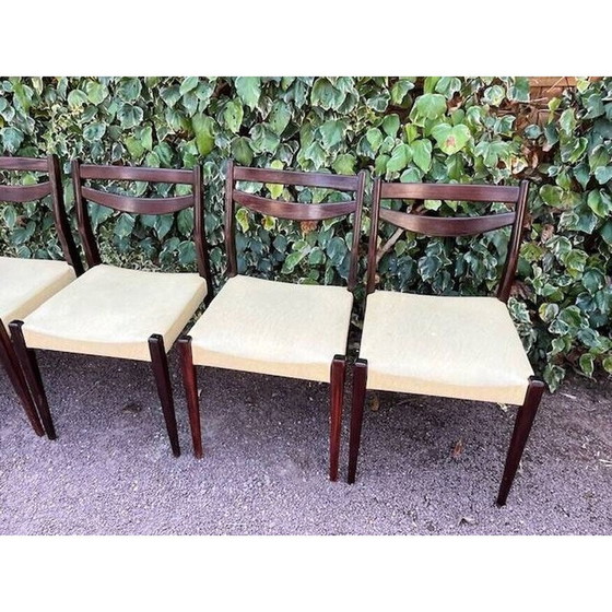 Image 1 of Set of 6 vintage Scandinavian chairs with pale yellow Skaï seats
