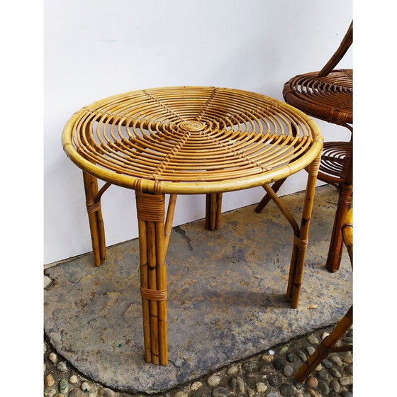 Image 1 of Set di 6 tavolini vintage in vimini di Bonacina, 1950
